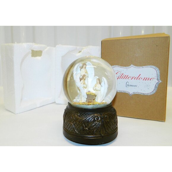 Roman Glitterdome 6" Musical Holiday Snow Globe With Angels & Nativity Scene - Picture 3 of 13